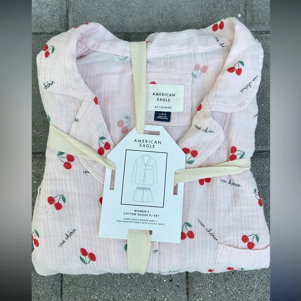NEW cherry print AE Cotton Gauze PJ Set American Eagle